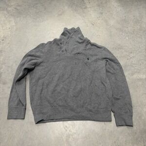 Polo Ralph Lauren Steel Gray Shawl Collar Cotton Knit Sweater Pullover‎ Men's L